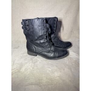 Women’s Rampage Black Lace Up Side Zipper Double Buckle Boots Size 8M